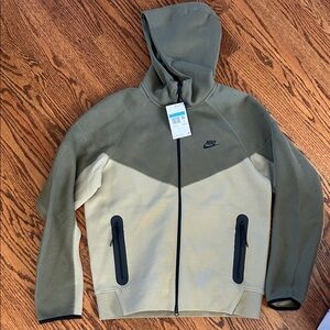 Nike Tech Olive and Beige Full-Zip Hoodie